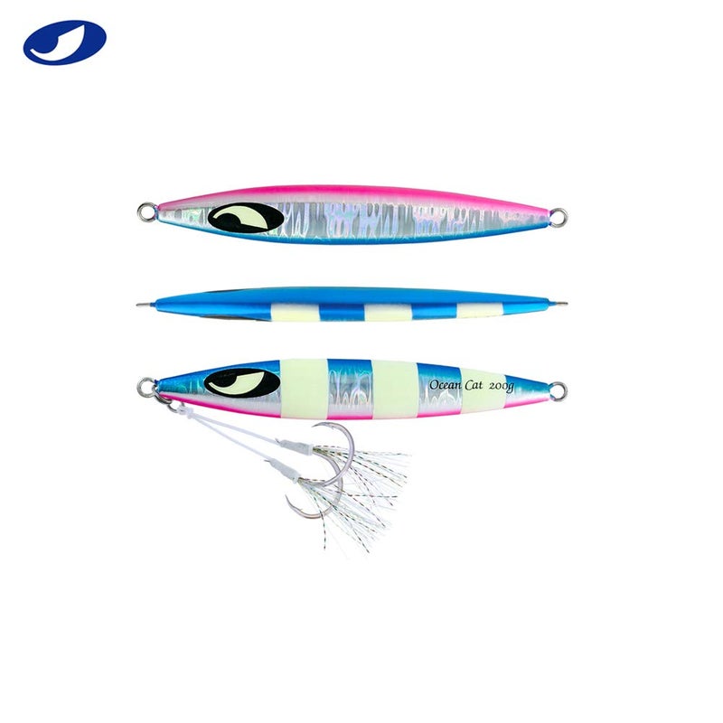 OCEAN CAT Slow Pitch Jig Flat Fall Jigs Saltwater Fishing Jig Vertical Baits with Glow Jig Hooks 60g/80g/150g/200g/250g 240lb (#008: Blue&Silver, 80g) - Image 5